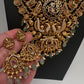 Nakshi Goddess Lakshmi Peacock Matte Antique Mid Length Statement Necklace - 