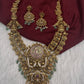 Nakshi Goddess Lakshmi Peacock Matte Antique Mid Length Statement Necklace - 