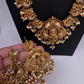 Nakshi Goddess Lakshmi Peacock Matte Long Statement Necklace - 