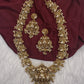 Nakshi Goddess Lakshmi Peacock Matte Long Statement Necklace - 