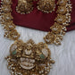 Nakshi Goddess Lakshmi Peacock Matte Long Statement Necklace with Jhumkas - 