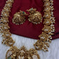 Nakshi Goddess Lakshmi Peacock Matte Long Statement Necklace with Jhumkas - 