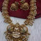 Nakshi Goddess Lakshmi Peacock Matte Long Statement Necklace with Jhumkas - 