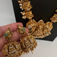 Nakshi Goddess Lakshmi Peacock Matte Long Statement Necklace with Jhumkas - 