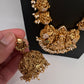 Nakshi Goddess Lakshmi Peacock Matte Long Statement Necklace with Jhumkas - 