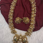 Nakshi Goddess Lakshmi Peacock Matte Long Statement Necklace with Jhumkas - 