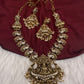 Nakshi Goddess Lakshmi Peacock Matte Antique Short Necklace - 