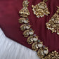 Nakshi Goddess Lakshmi Peacock Matte Antique Short Necklace - 