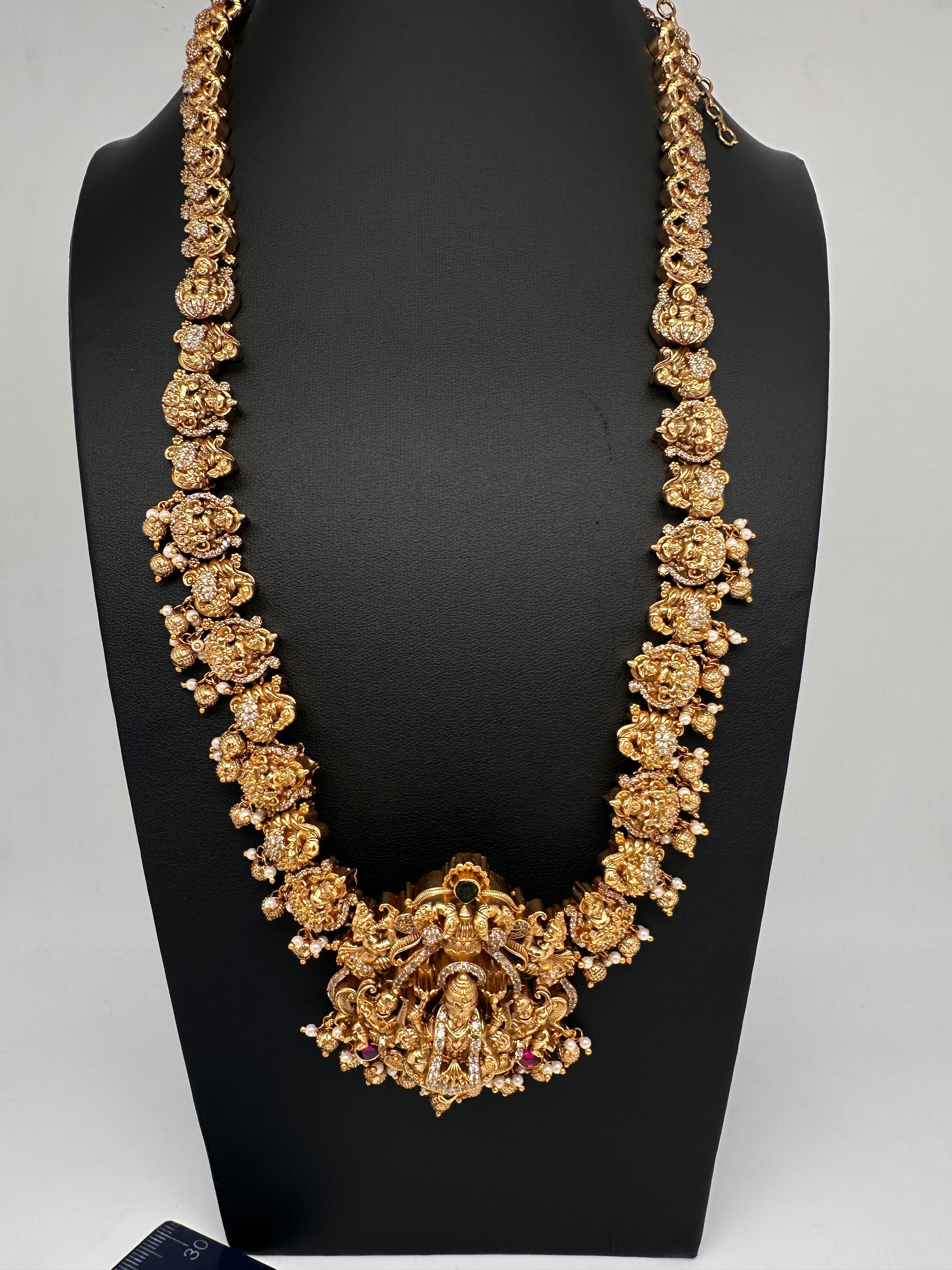 Nakshi Goddess Lakshmi Peacock Matte Antique Long  Necklace - 