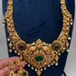 Nakshi Peacock Broad Long Necklace With Green Stones and Kempu - NK000123