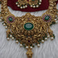 Nakshi Peacock Broad Long Necklace With Green Stones and Kempu - NK000123
