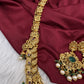 Nakshi Peacock Broad Long Necklace With Green Stones and Kempu - NK000123