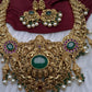 Nakshi Peacock Broad Long Necklace With Green Stones and Kempu - NK000123
