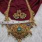 Nakshi Peacock Broad Long Necklace With Green Stones and Kempu - NK000123