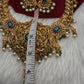 Nakshi Peacock Broad Long Necklace With Green Stones and Kempu - NK000123