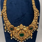 Nakshi Peacock Broad Long Necklace With Green Stones and Kempu - NK000123