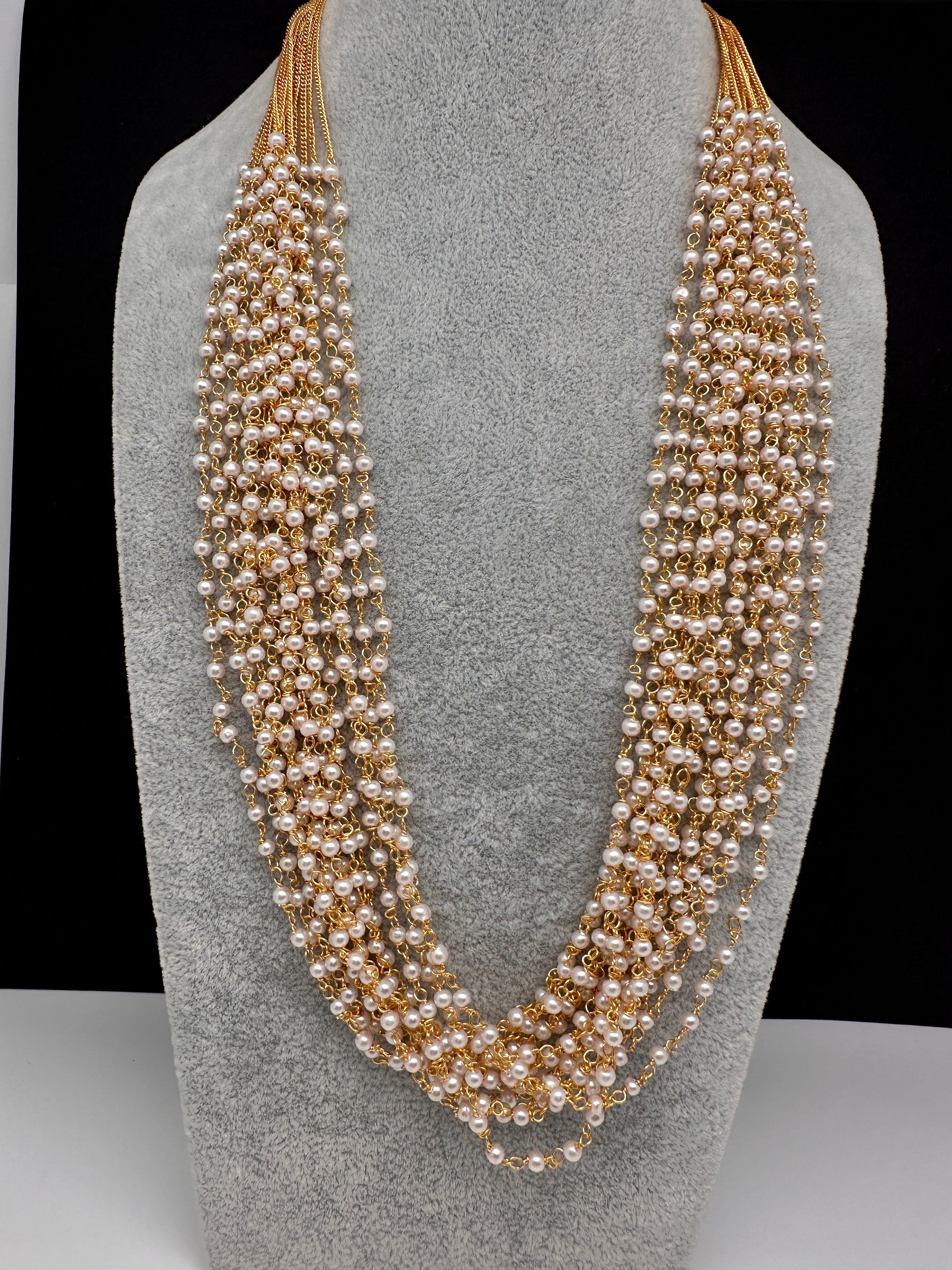 Pearl Bunch Multi Color 12 Line Necklace - White