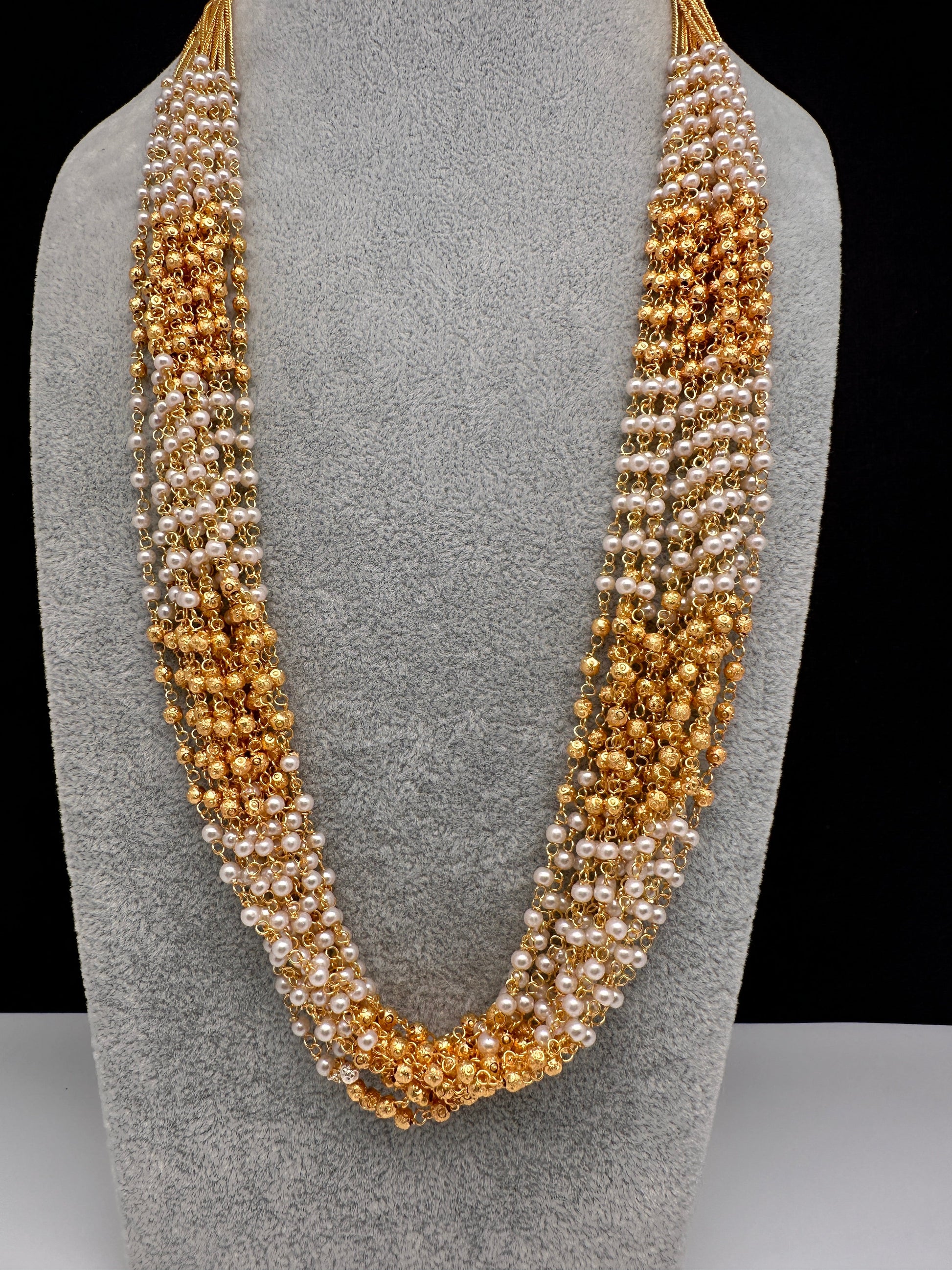 Pearl Bunch Multi Color 12 Line Necklace - White