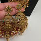 Goddess Lakshmi Premium Matte Finish Nakshi Pendent Set With Rice Pearl Mala