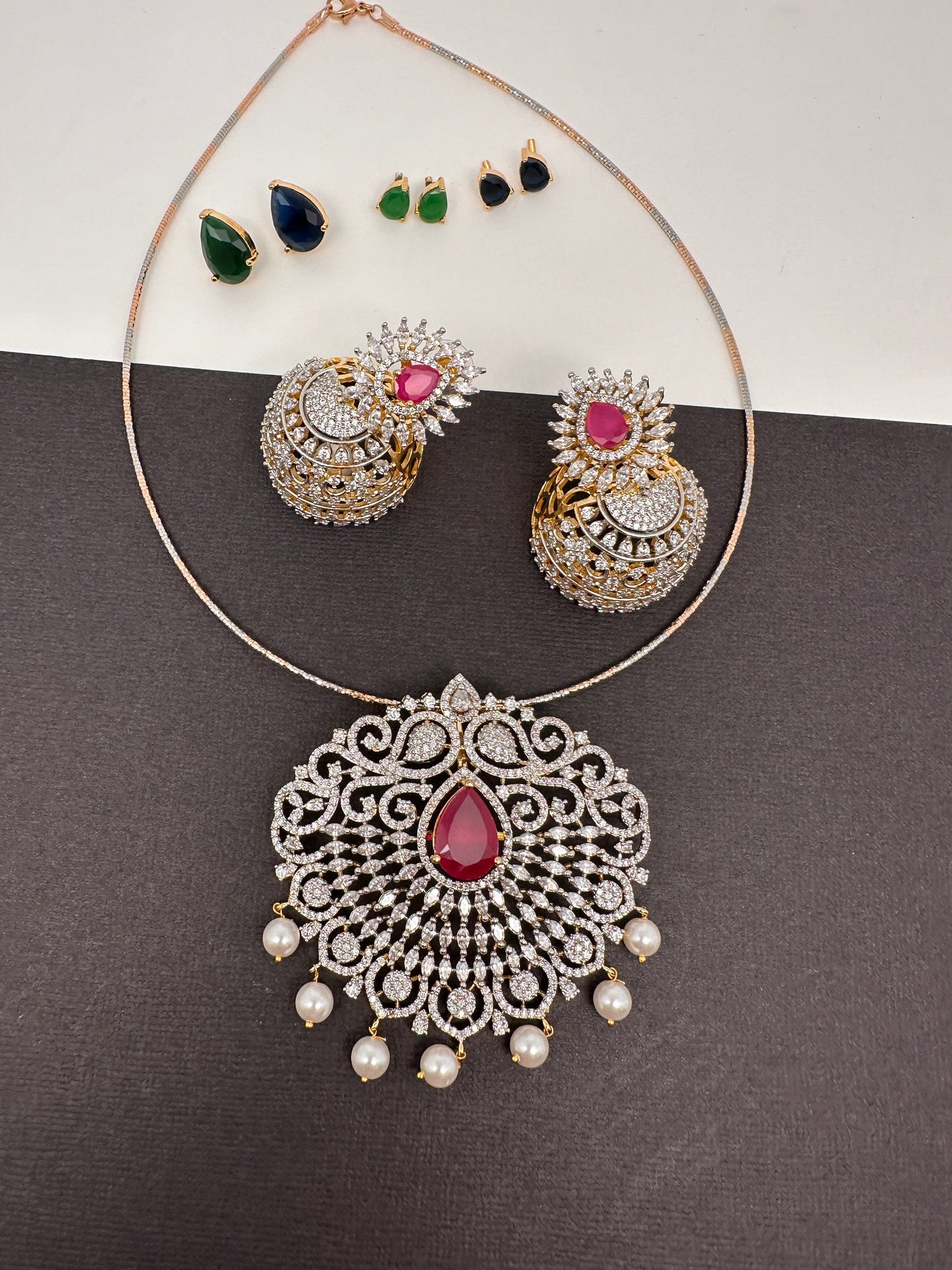 American Diamond Changeable Stones Pendent Set