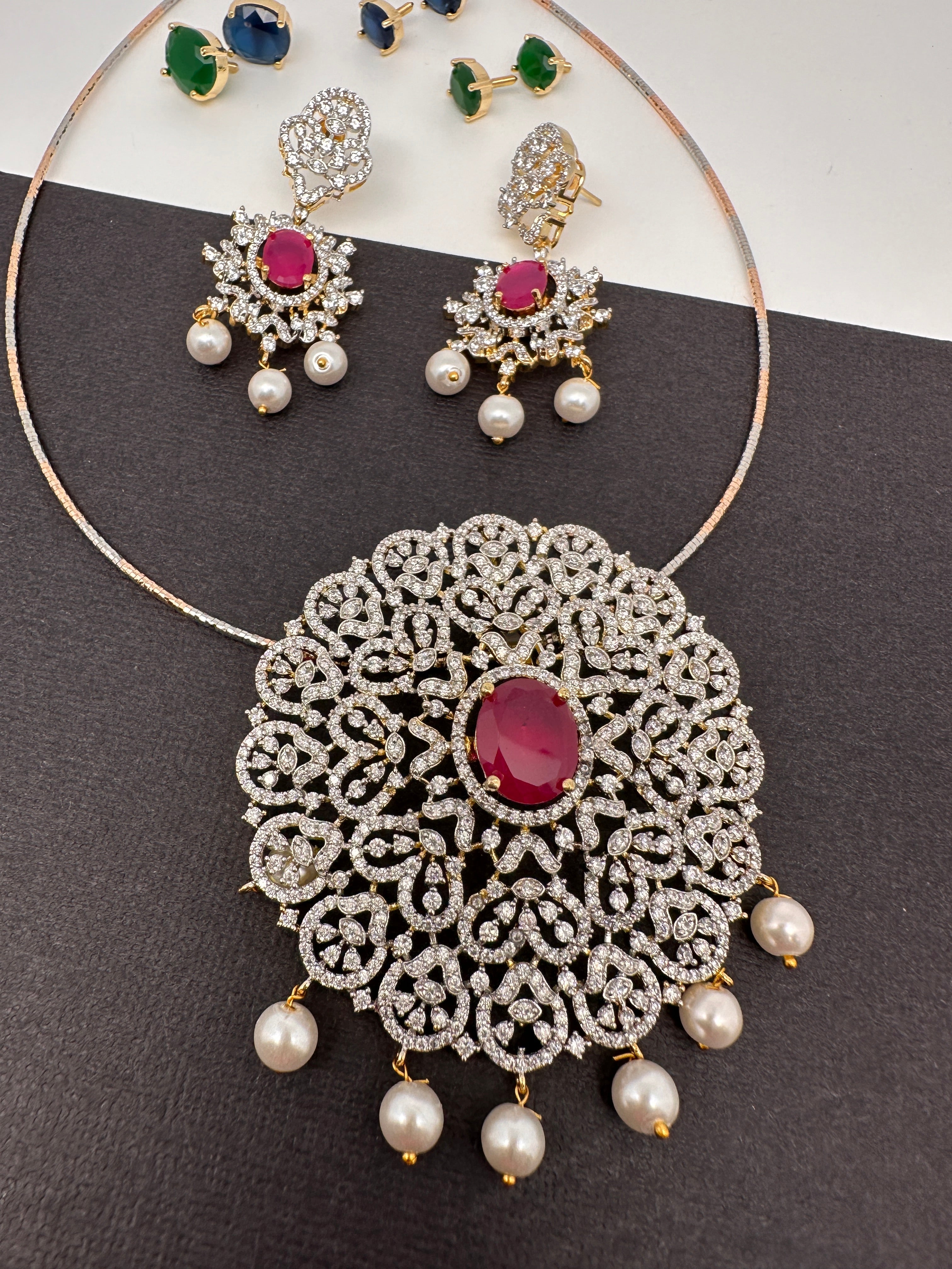 American diamond pendant set with changeable stones discount