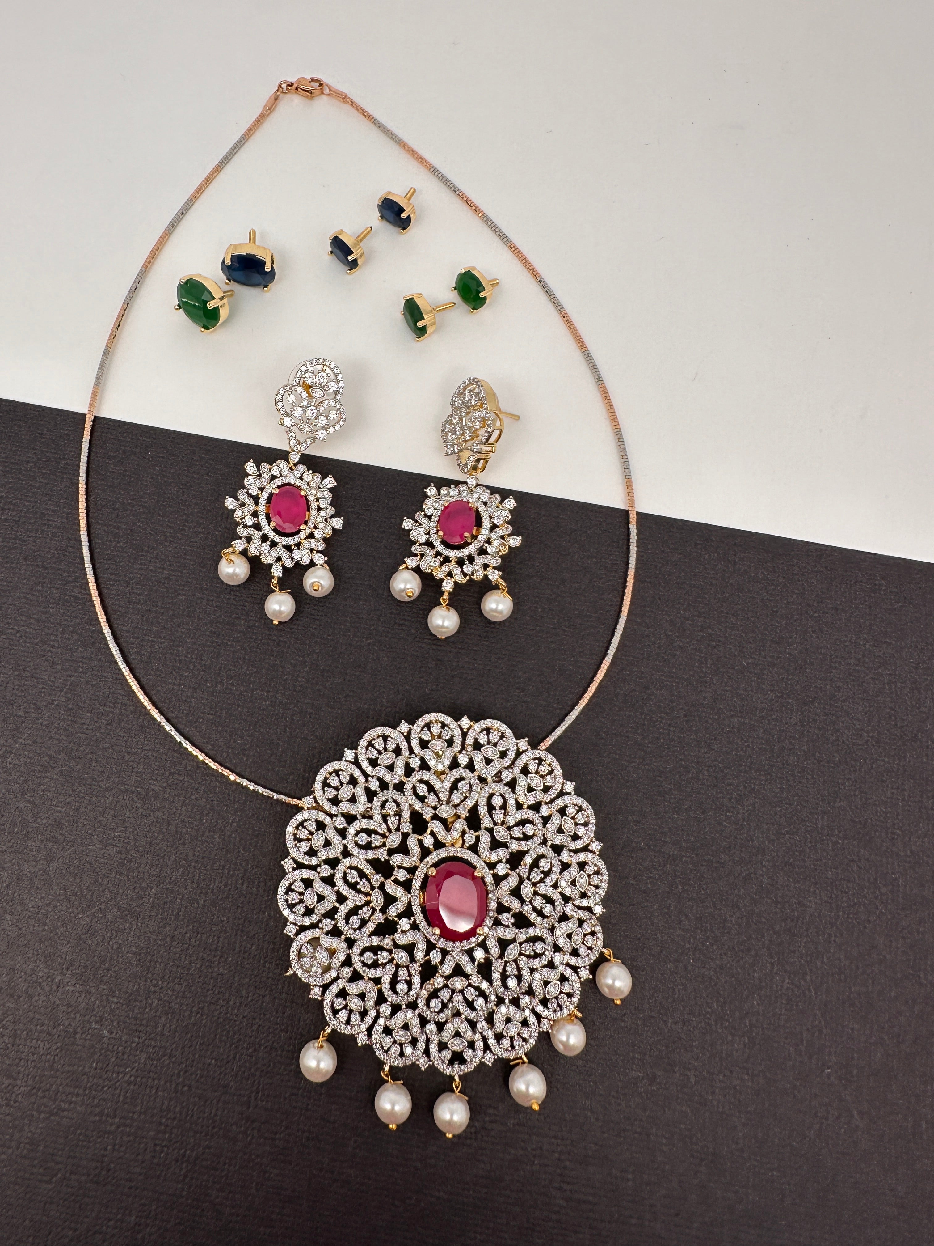 American diamond pendant set with changeable stones discount