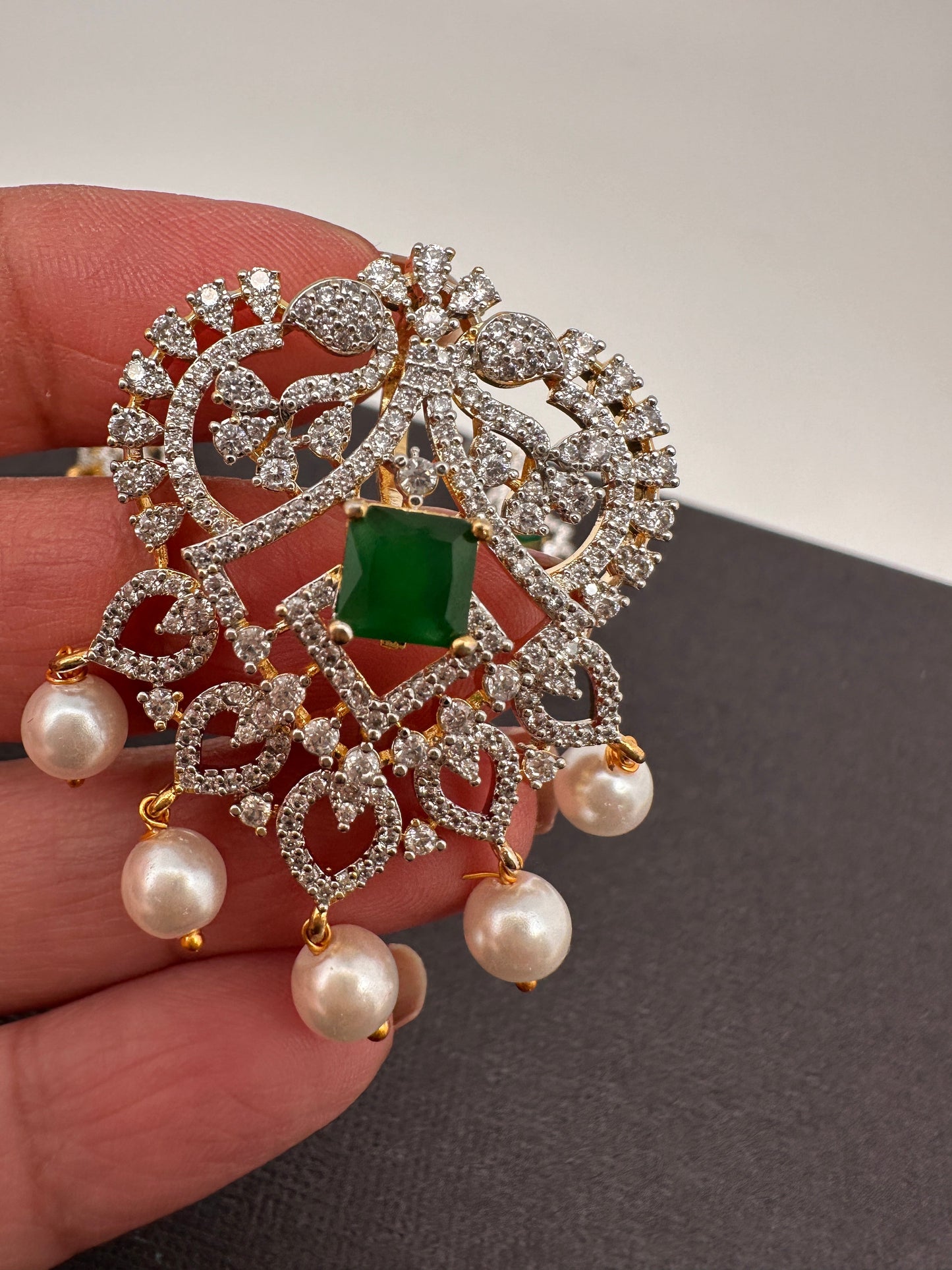 AD Color Stone Pendent Set - Green