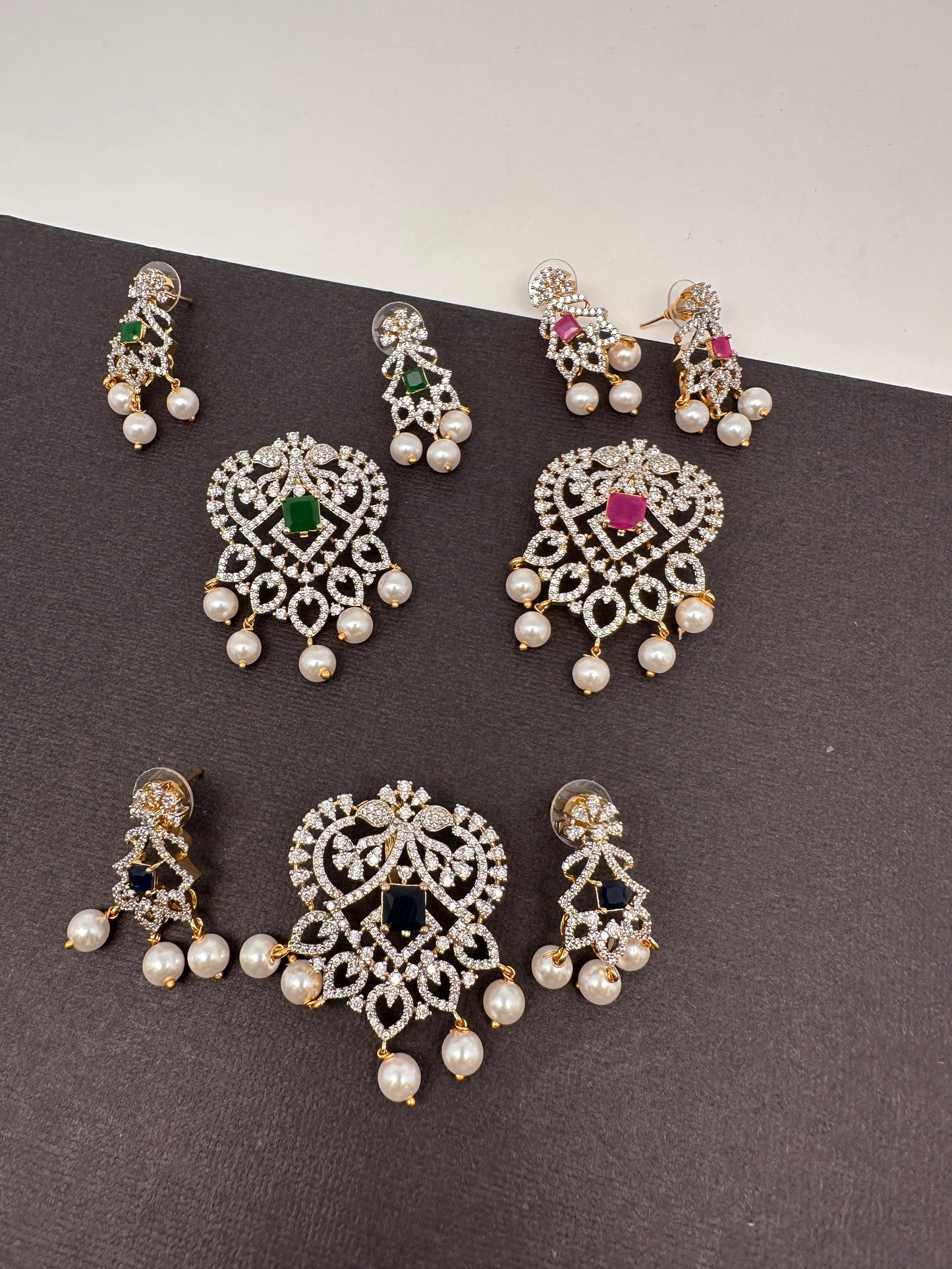 AD Color Stone Pendent Set - Red