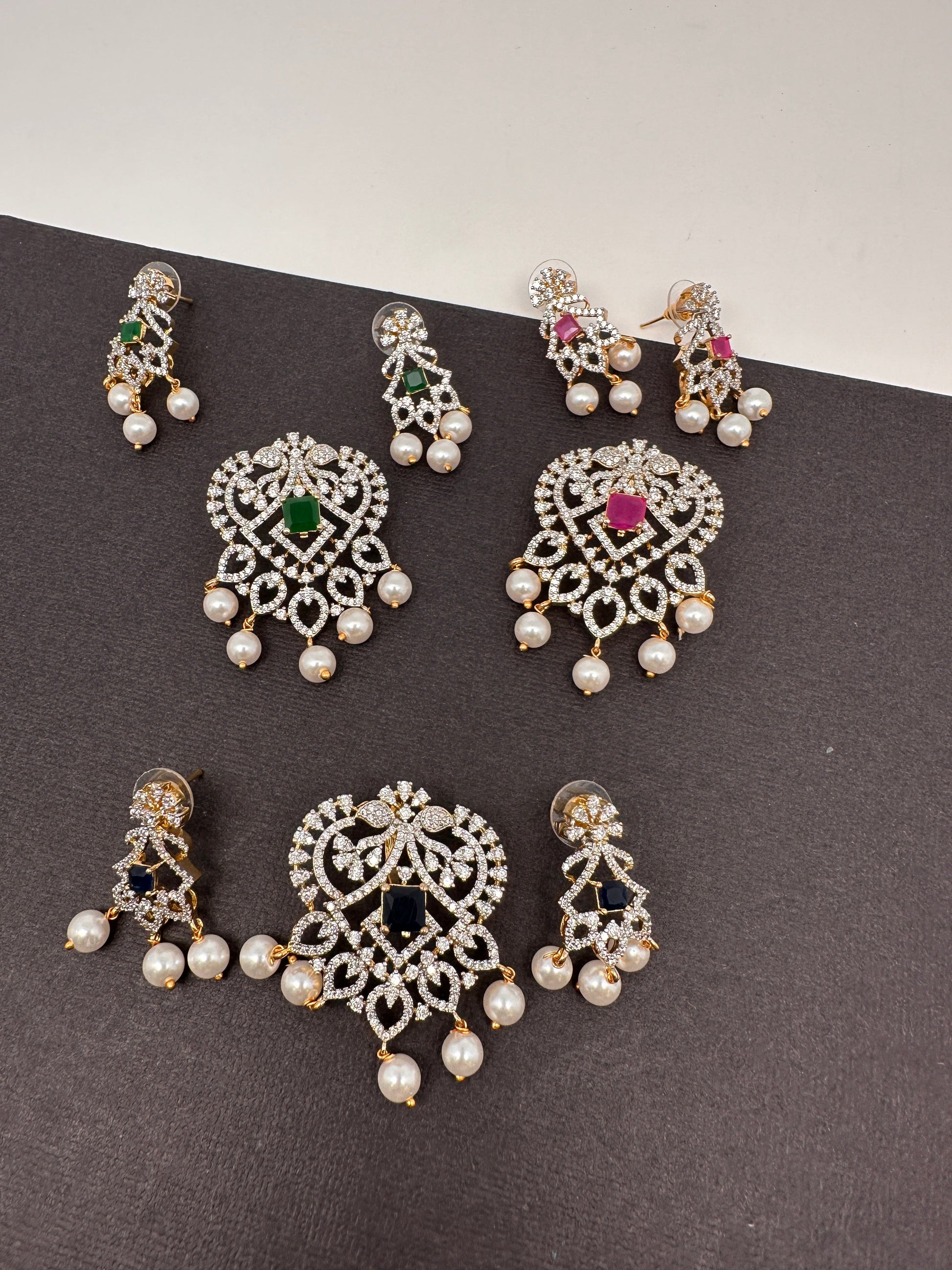 AD Color Stone Pendent Set - Red