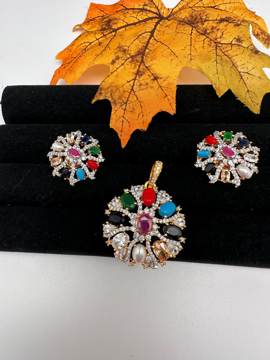 Navratan Pendent Set