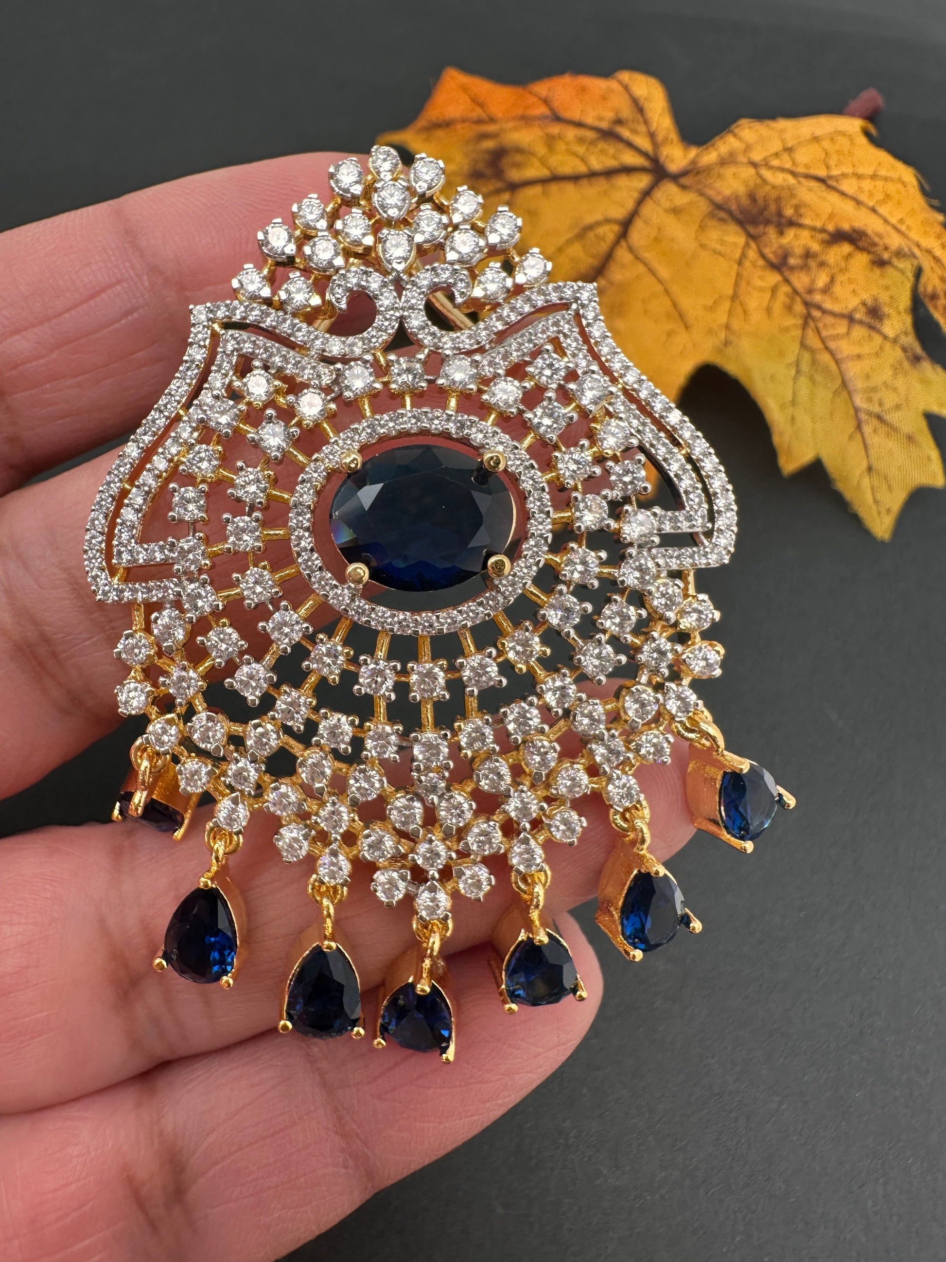 AD Color Stone Pendent Set - Blue