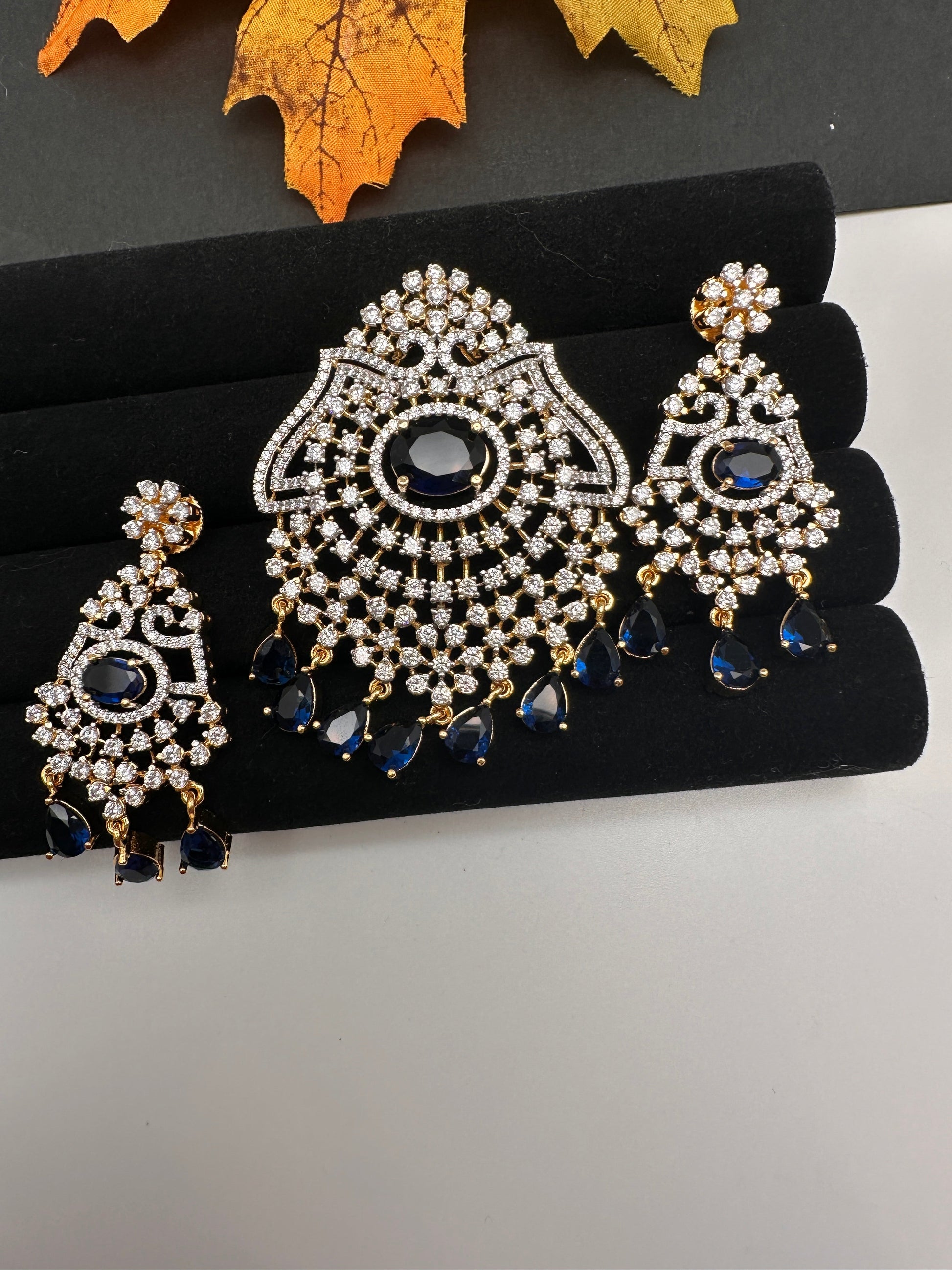 AD Color Stone Pendent Set - Blue