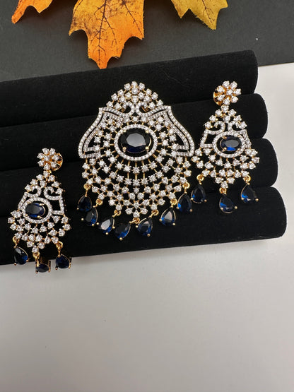 AD Color Stone Pendent Set - Blue