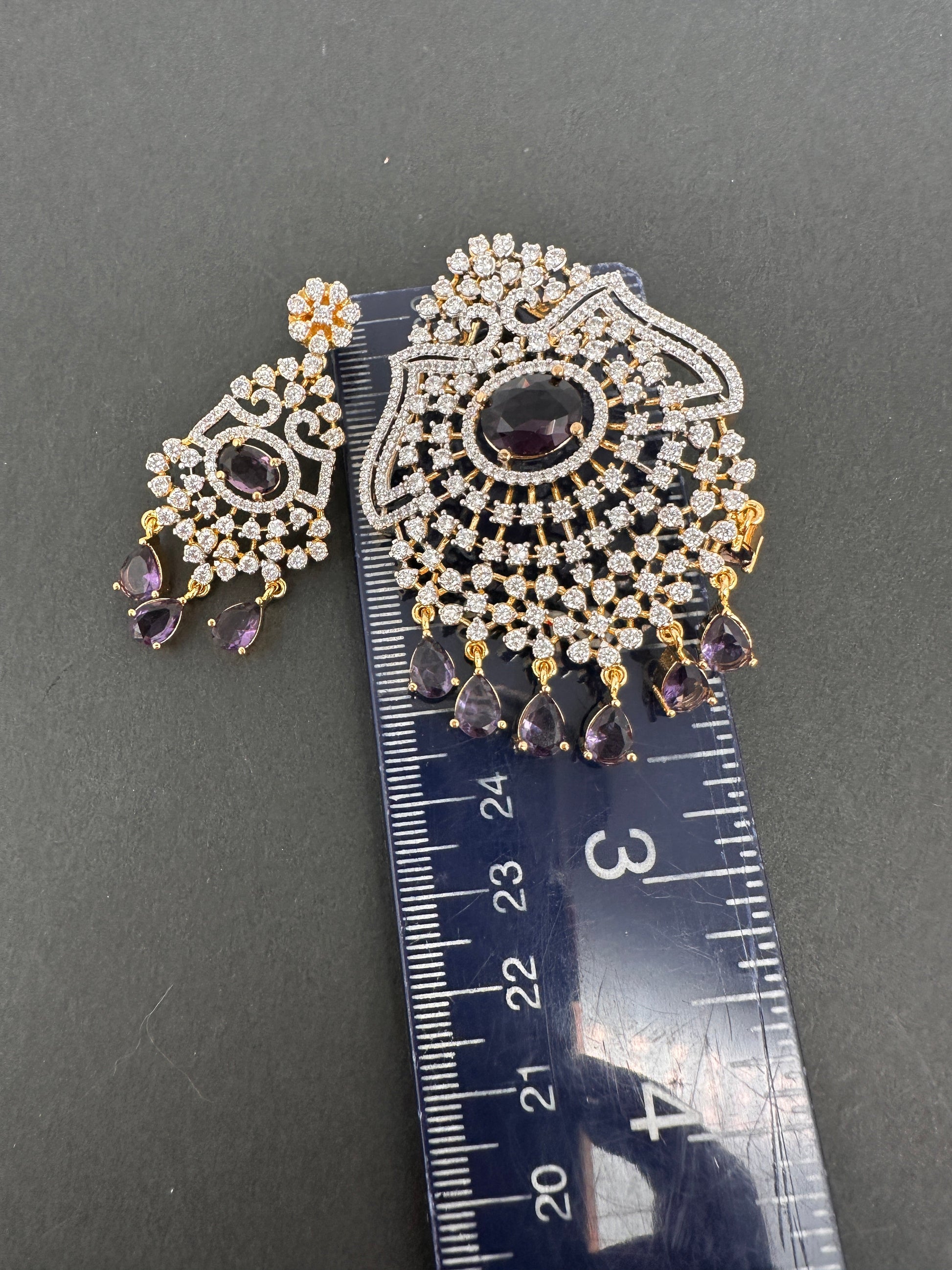 AD Color Stone Pendent Set - Purple