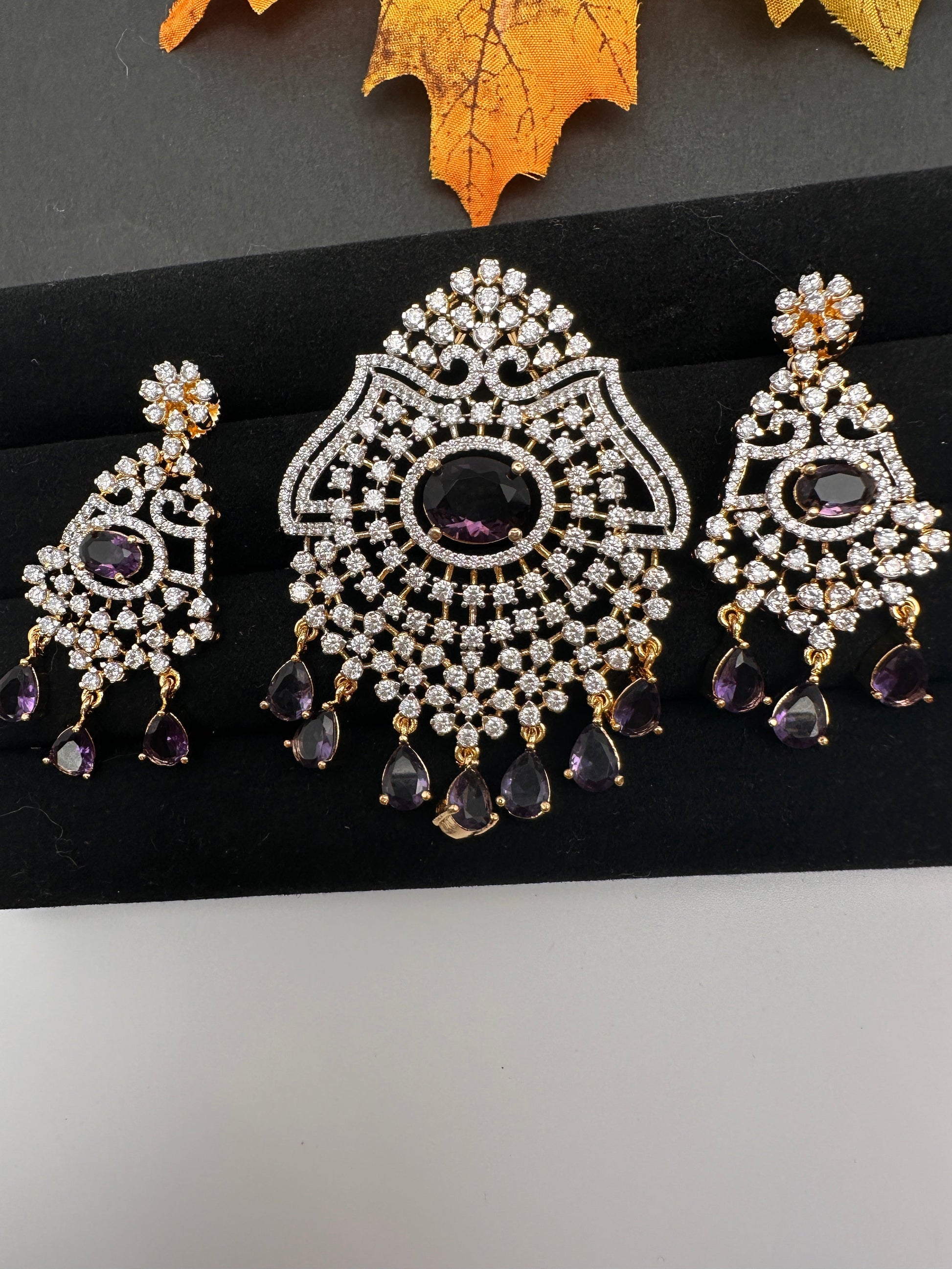 AD Color Stone Pendent Set - Purple