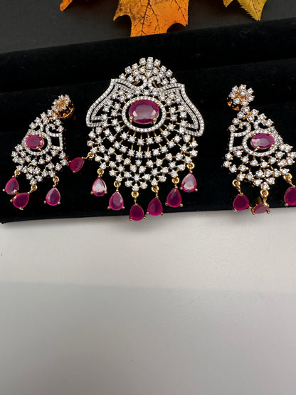 AD Color Stone Pendent Set - Red