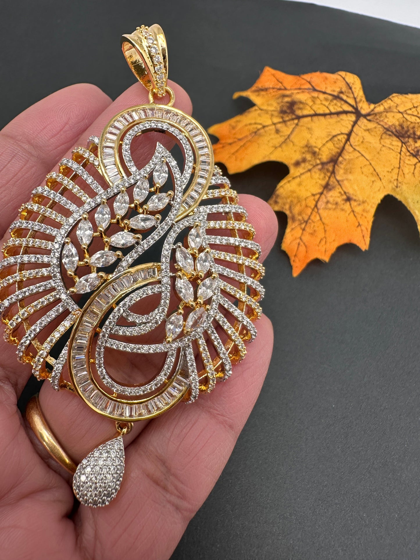 CZ Dual Tone Pendent Set