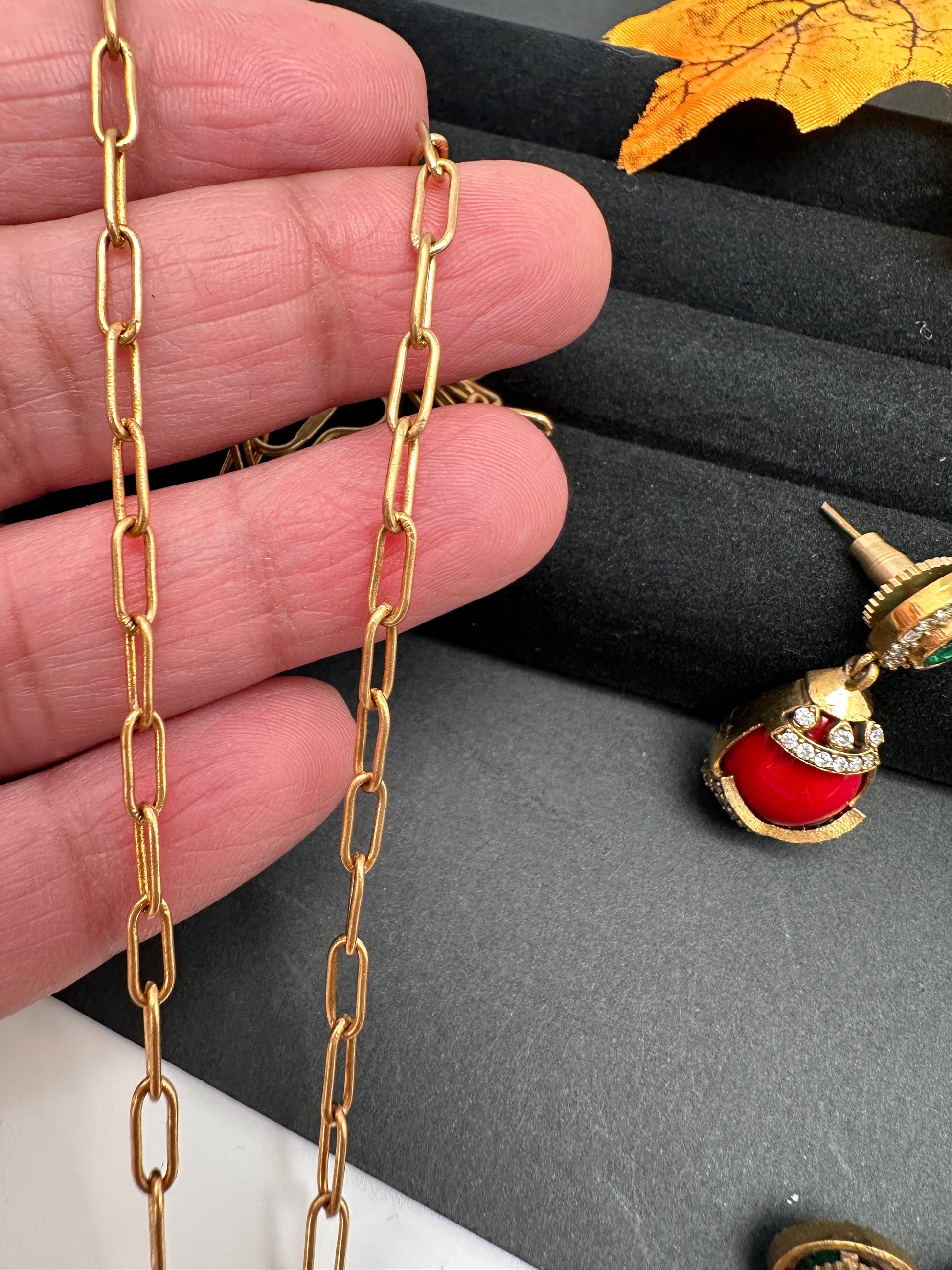 Victorian Color Stone Pendent Set - Coral