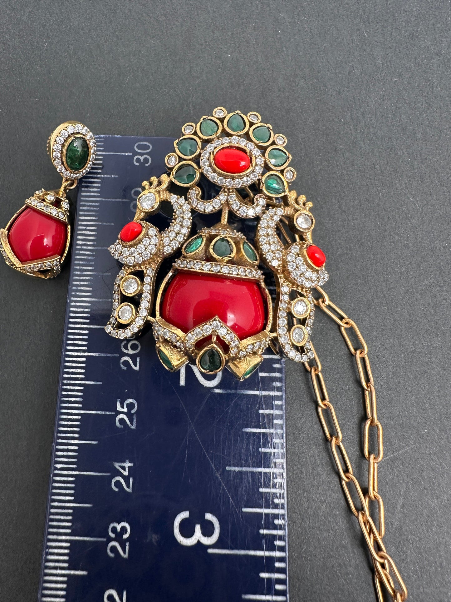 Victorian Color Stone Pendent Set - Coral