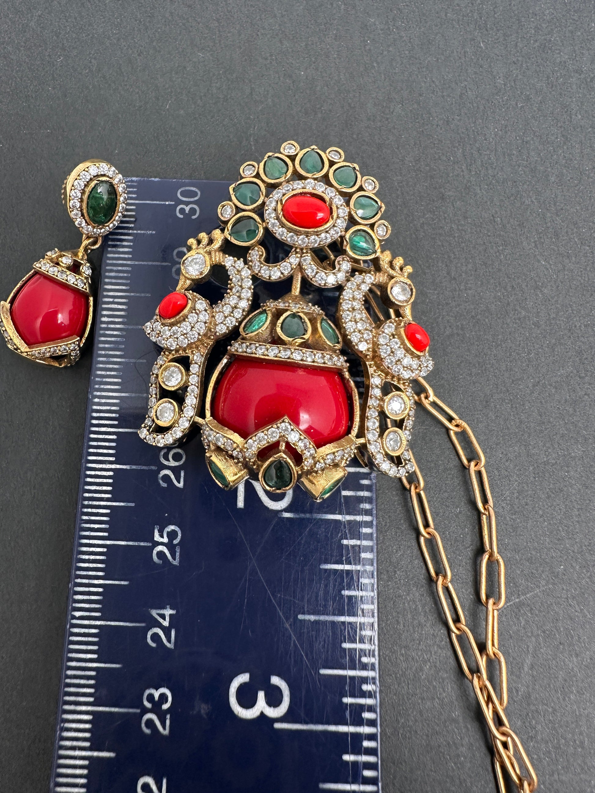 Victorian Color Stone Pendent Set - Coral