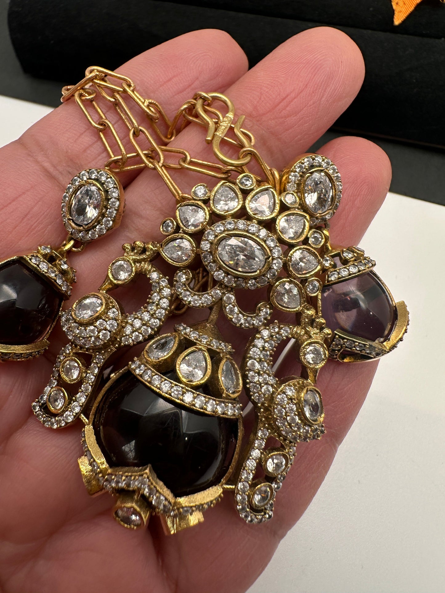 Victorian Color Stone Pendent Set - Purple