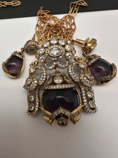 Victorian Color Stone Pendent Set - Purple