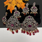 Victorian Peacock Color Stone Pendent Set - Red
