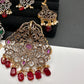Victorian Peacock Color Stone Pendent Set - Red