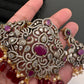 Victorian Peacock Color Stone Pendent Set - Red