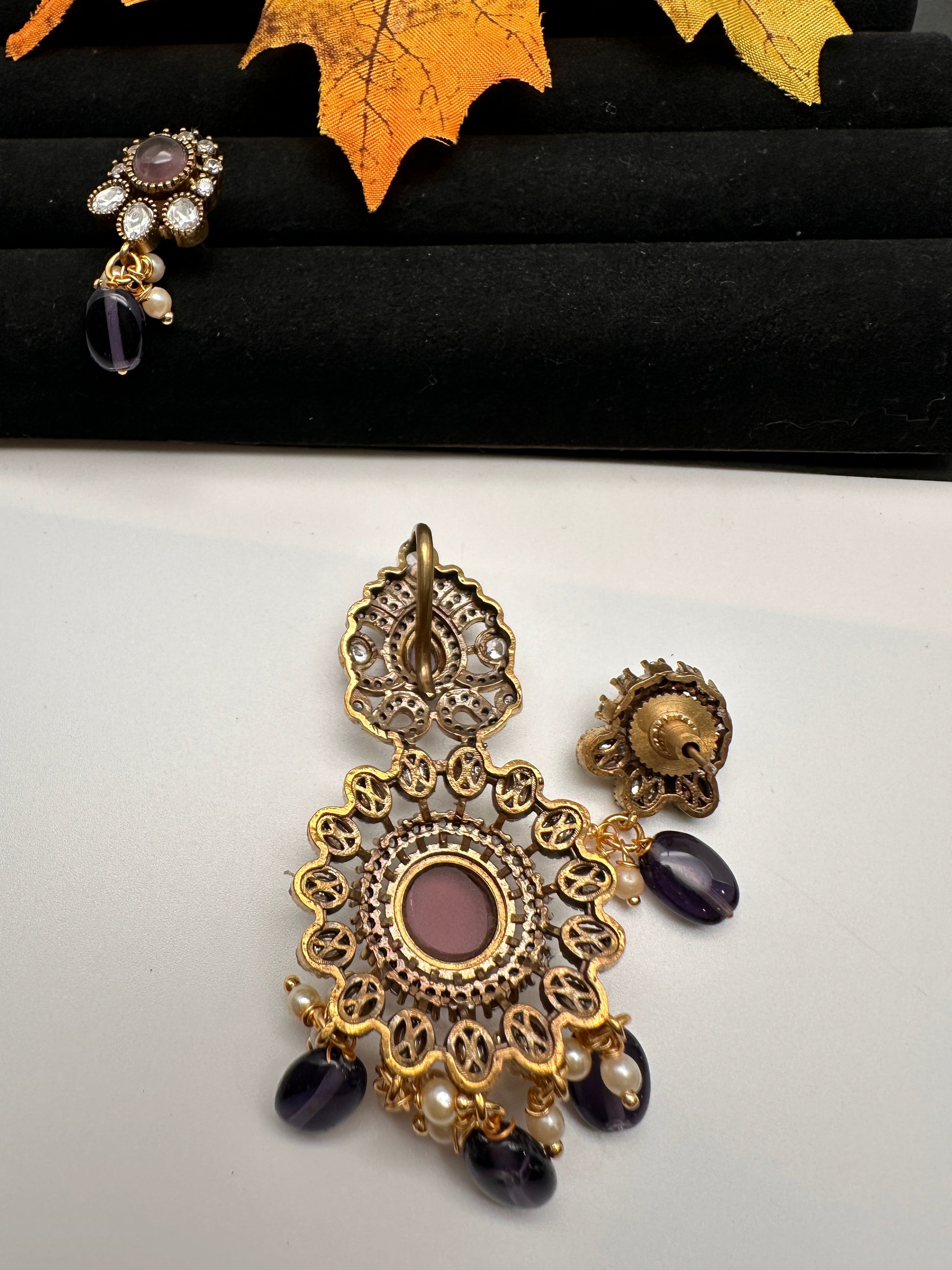 Victorian  Color Stone Pendent Set - Multi
