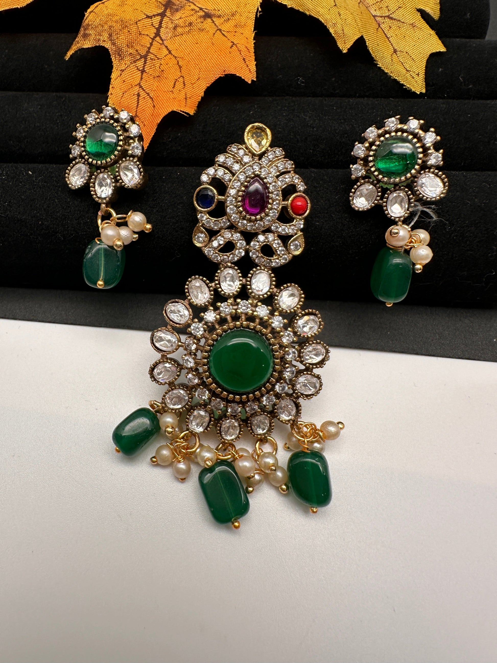 Victorian  Color Stone Pendent Set - Multi
