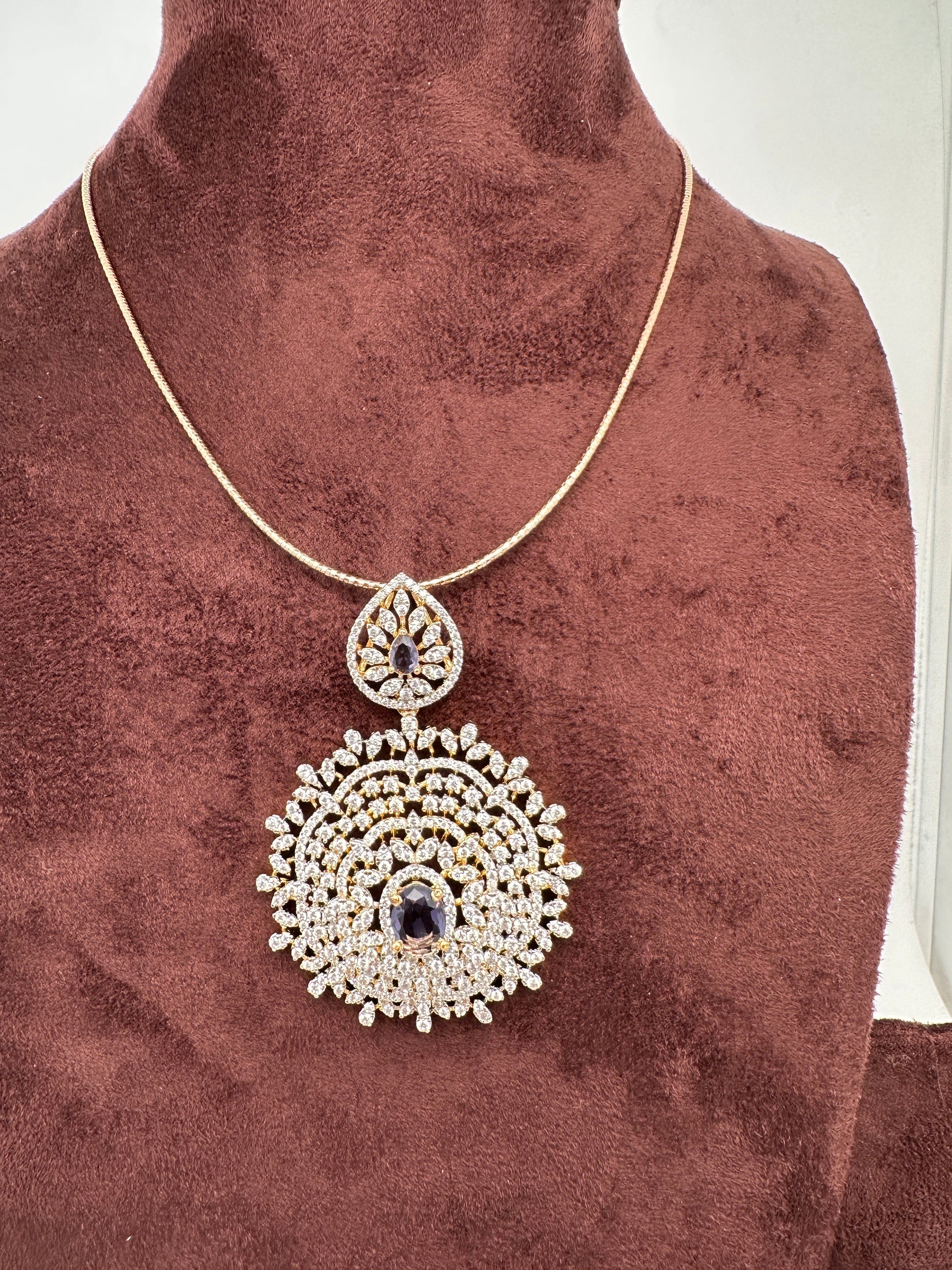 AD Color Stone Pendent Set - Purple