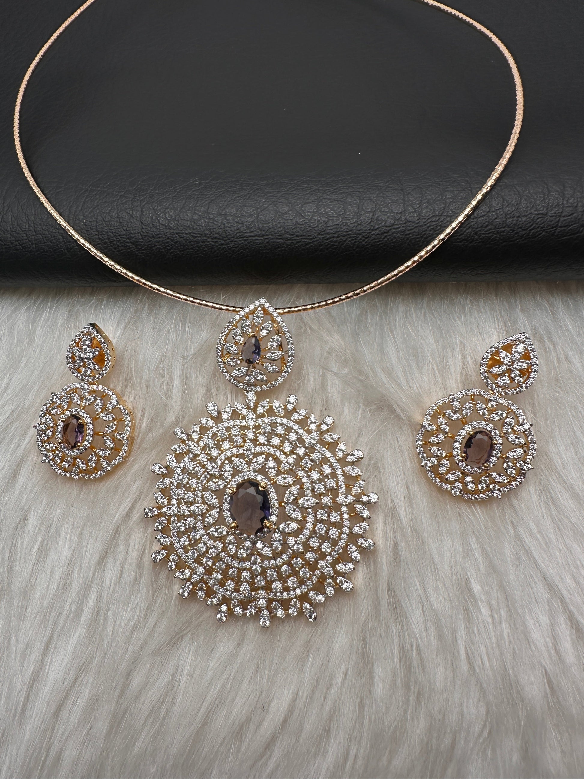 AD Color Stone Pendent Set - Purple