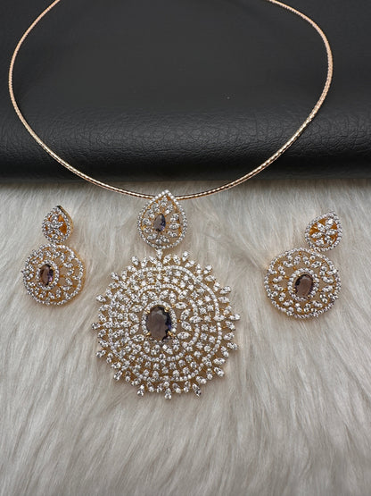 AD Color Stone Pendent Set - Purple
